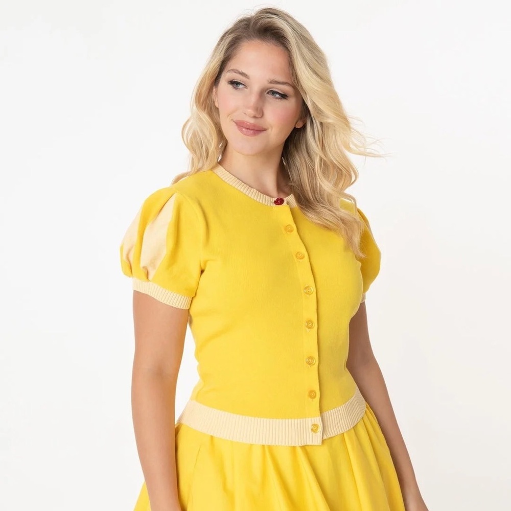 NWOT!!! Elhoffer Designs x Unique Vintage Yellow Rose Belle Sweater Size L